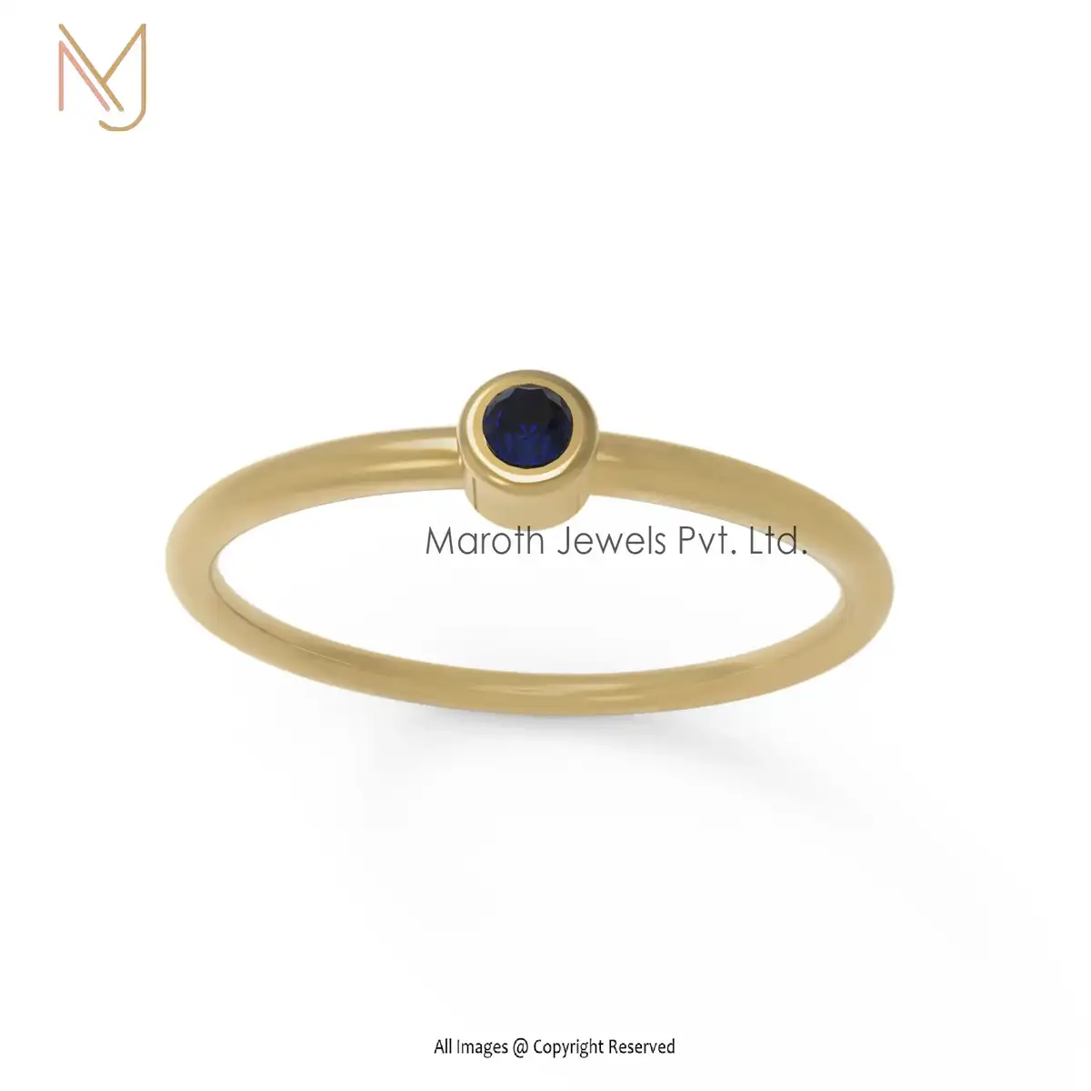 14K Yellow Gold Blue Sapphire Gemstone Dainty Ring Party Wear Jewelry Manufacturer