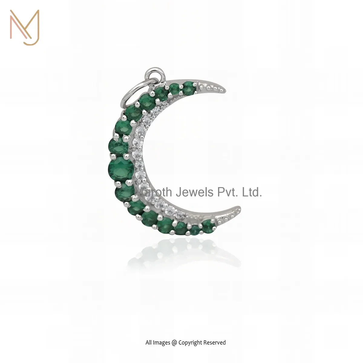 Wholesale 925 Silver Yellow Gold Plated Cubic Zircon & Blue Sapphire Half Moon Pendant