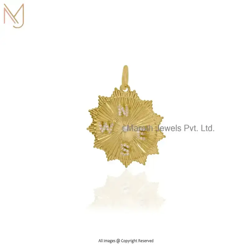 14K Yellow Gold Cubic Zircon Letter NESW Pendant Custom Jewelry