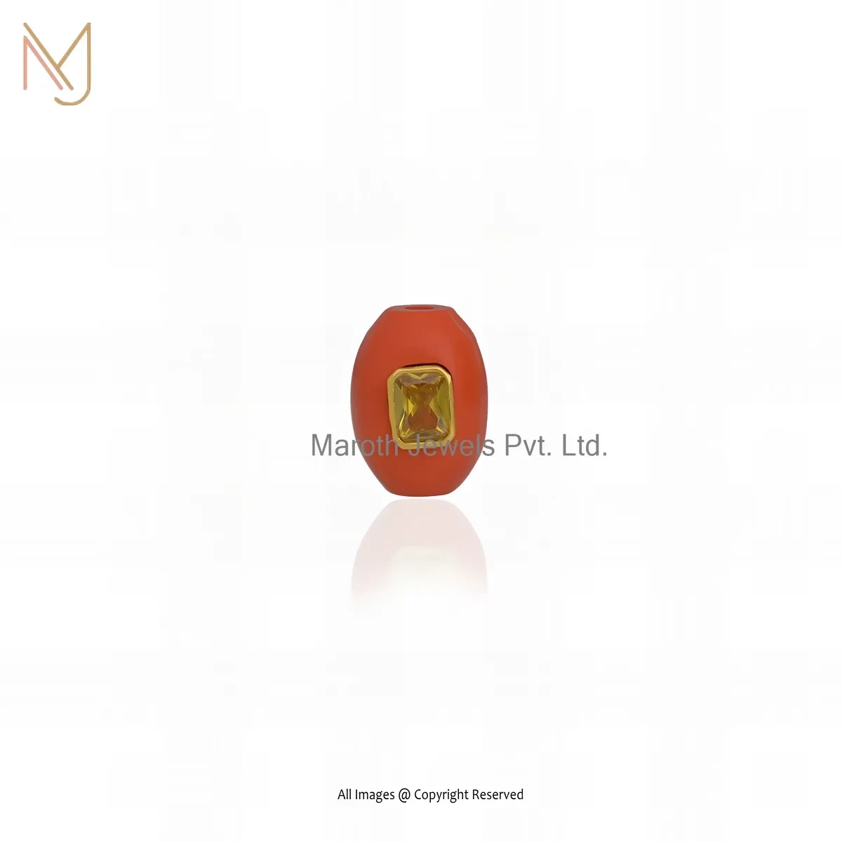 925 Silver Yellow Gold Plated Yellow Topaz & Orange Coral Pendant Jewelry Supplier