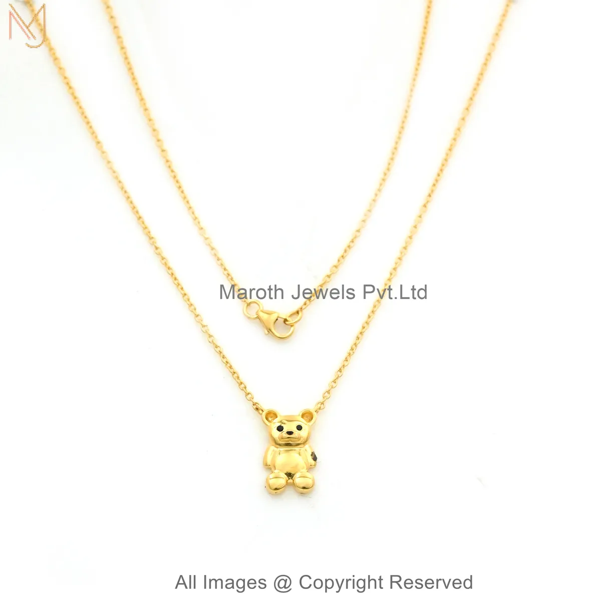 14K Yellow Gold Black Spinel Dainty Gold Teddy Bear Charm Necklace Jewelry Supplier