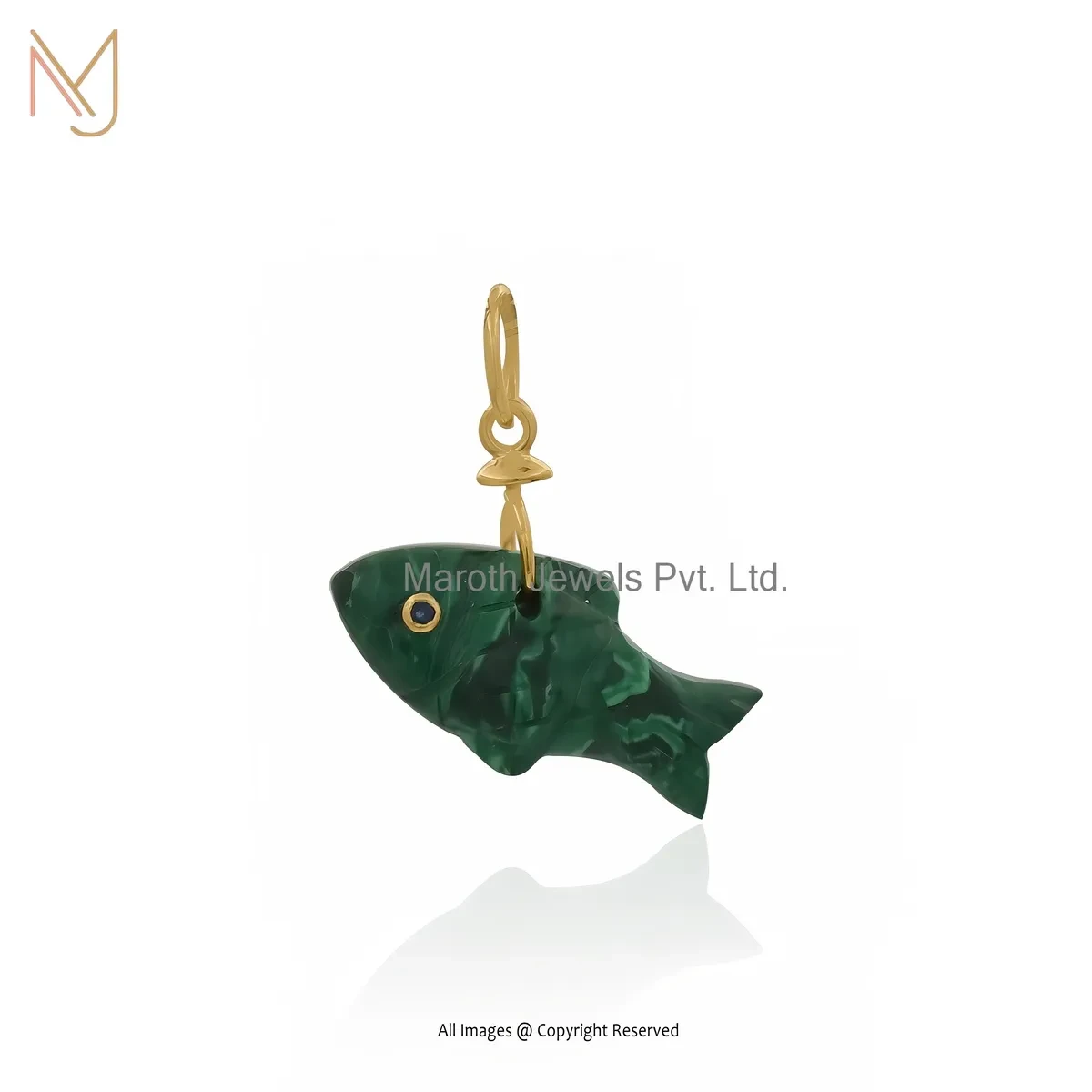 Private Lable 925 Silver Yellow Gold Plated Clear Quartz & Ruby Cubic Zircon Fish Pendant