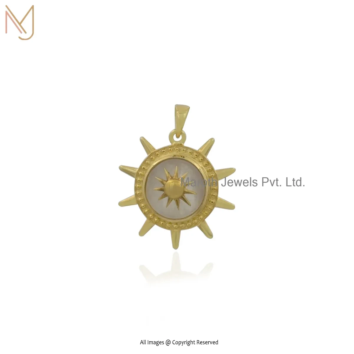 14K Yellow Gold Moonstone Sunburst Disc Pendant Jewelry Supplier