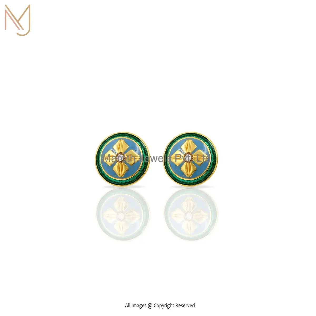 Private Label 925 Sterling Silver Gold Plated Diamond Multi Enamel Color Cufflinks Jewelry