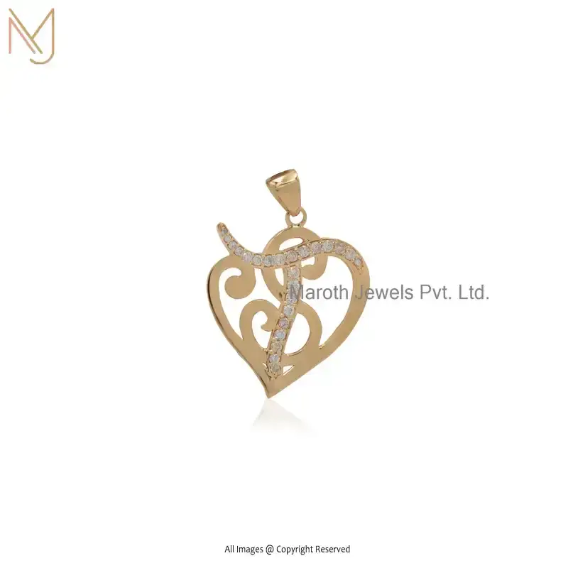 925 Silver Yellow Gold Plated Diamond Heart Shape Pendant Jewelry Supplier