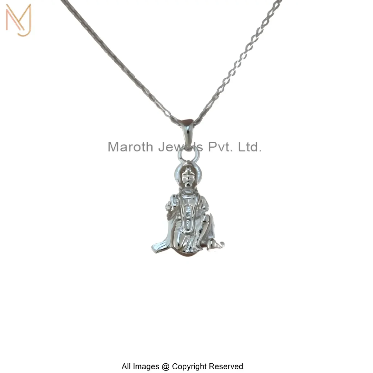 925 Silver White Gold Plated Lord Hanuman Necklace Jewelry Supplier