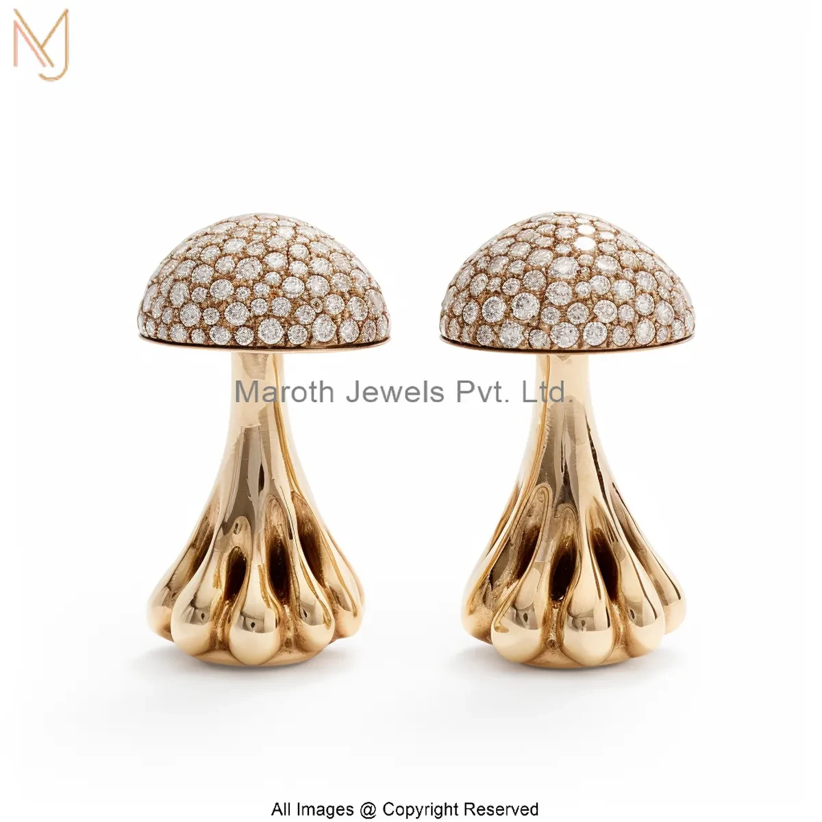 Private Lable 14K Yellow Gold Moissanite Diamond Mushroom Drop Gold Earrings
