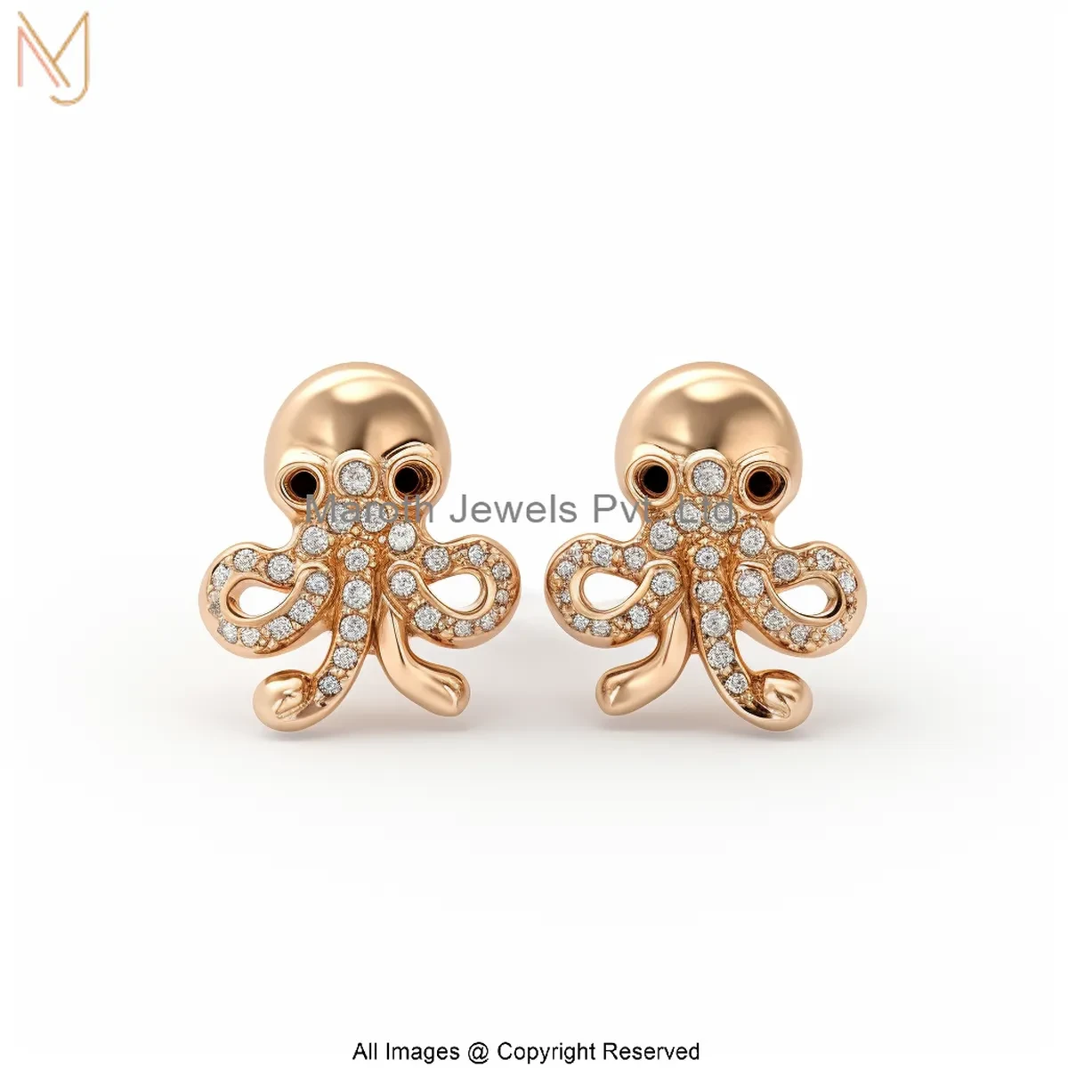 14K Yellow Gold Moissanite Diamond Octopus Stud Earring Manufacturer