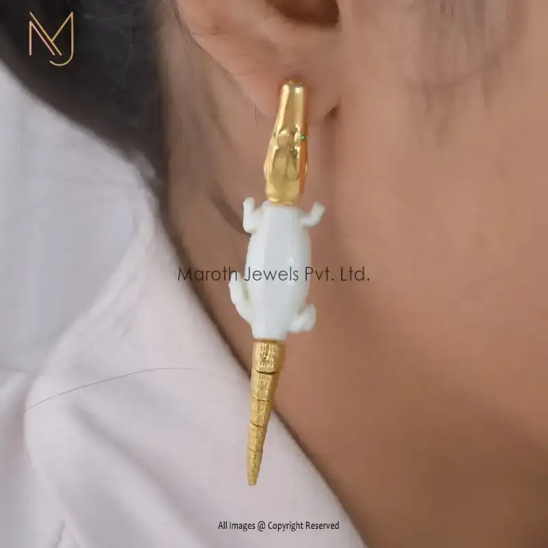 14K Gold  Malachite & Emerald crocodile Earrings Manufacturer