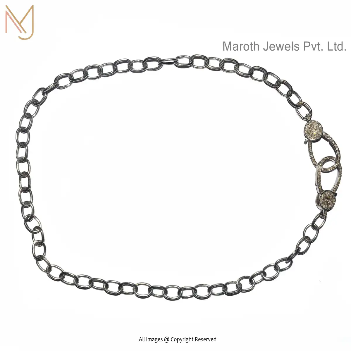 925 Silver Rhodium Pave Diamond 2 Lobster Clasp Lock Link Chain Bracelet Jewelry Supplier