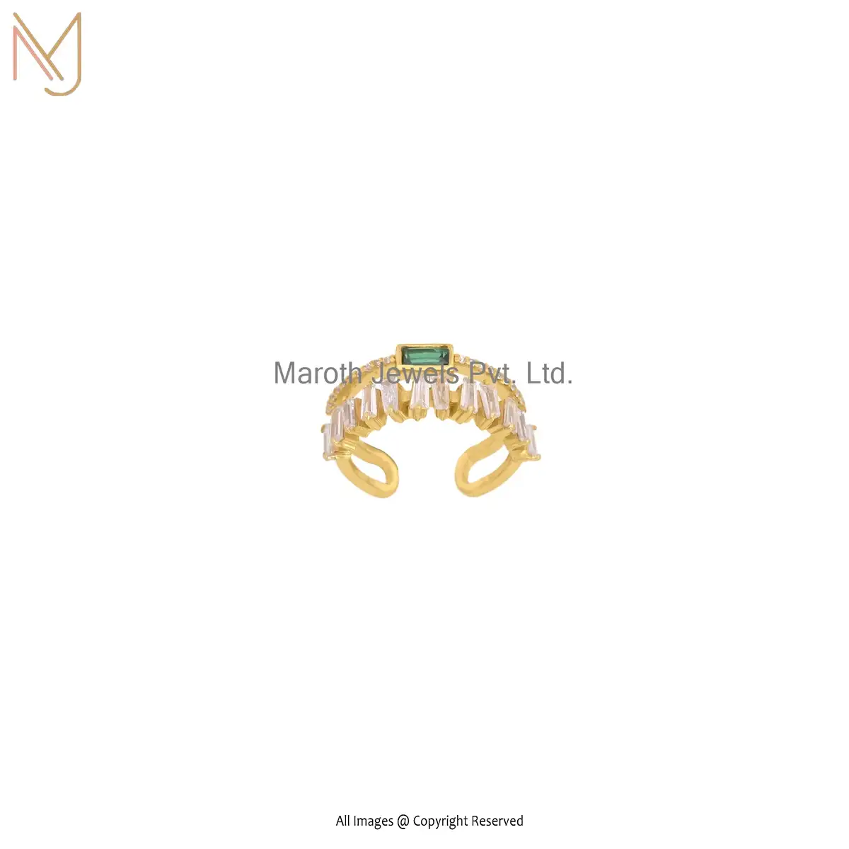 925 Silver Yellow Gold Plated Cubic Zircon Double Band Ring Jewelry Manufacturer