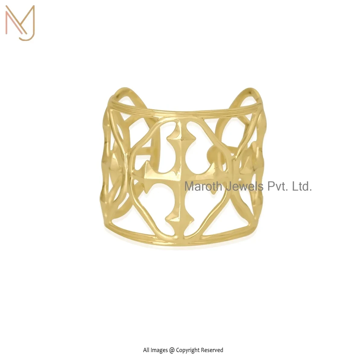 925 Silver Yellow Gold Plated Large Cuff Shield Bangle Manufacturer