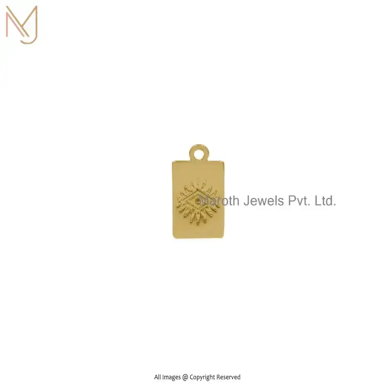 14K Yellow Gold Rectangle Evil Eye Charm Pendant Custom Jewelry
