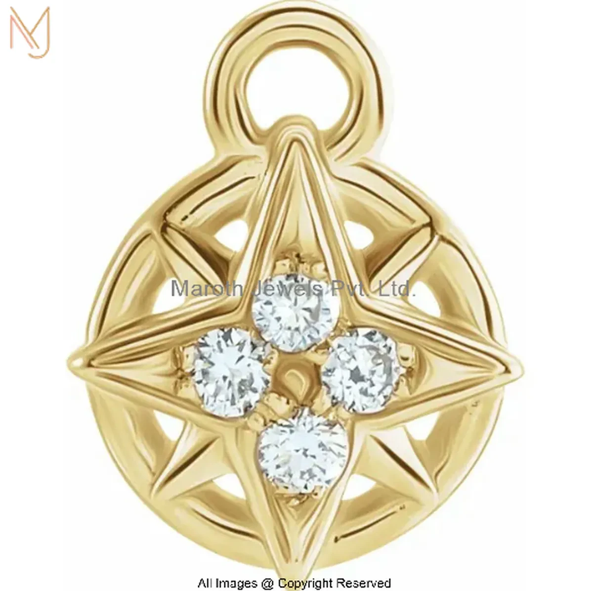 14K Yellow Gold Cubic Zircon Diamond Compass Charm Necklace Jewelry Supplier