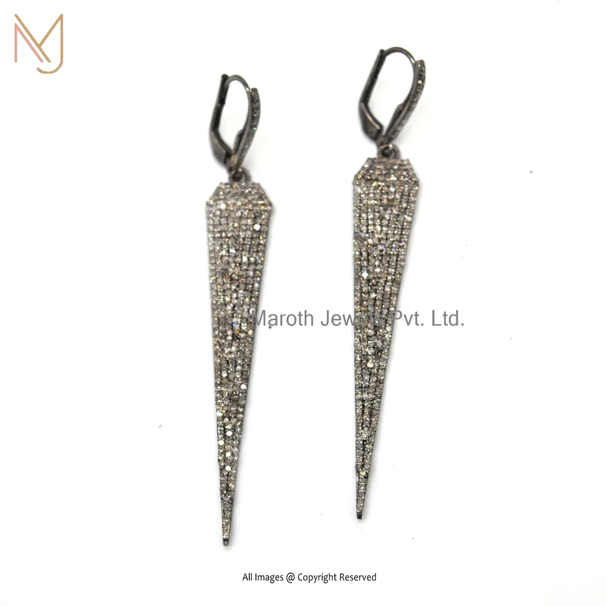 14K White Gold Pave Diamond Spike Dangle Earring Custom Jewelry