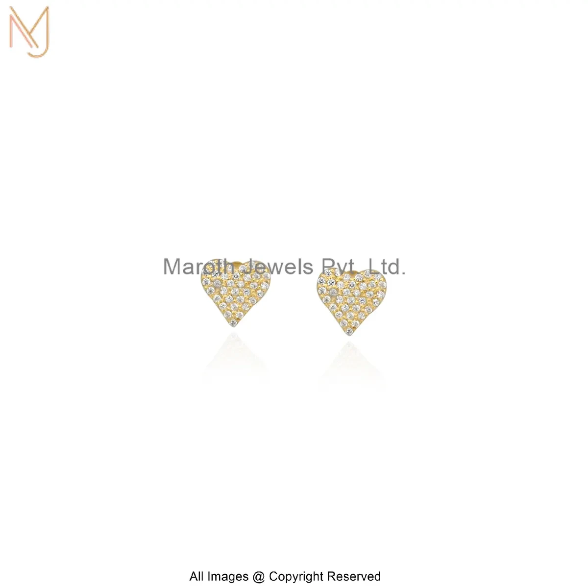14K Yellow Gold Cubic Zircon Diamond Heart Stud Earring Manufacturer