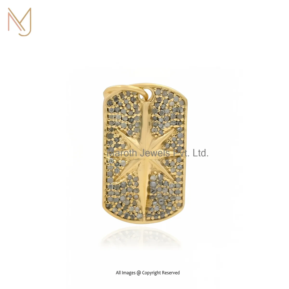 Wholesale 925 Silver Yellow Gold Plated Pave Diamond Starburst Dog Tag Pendant