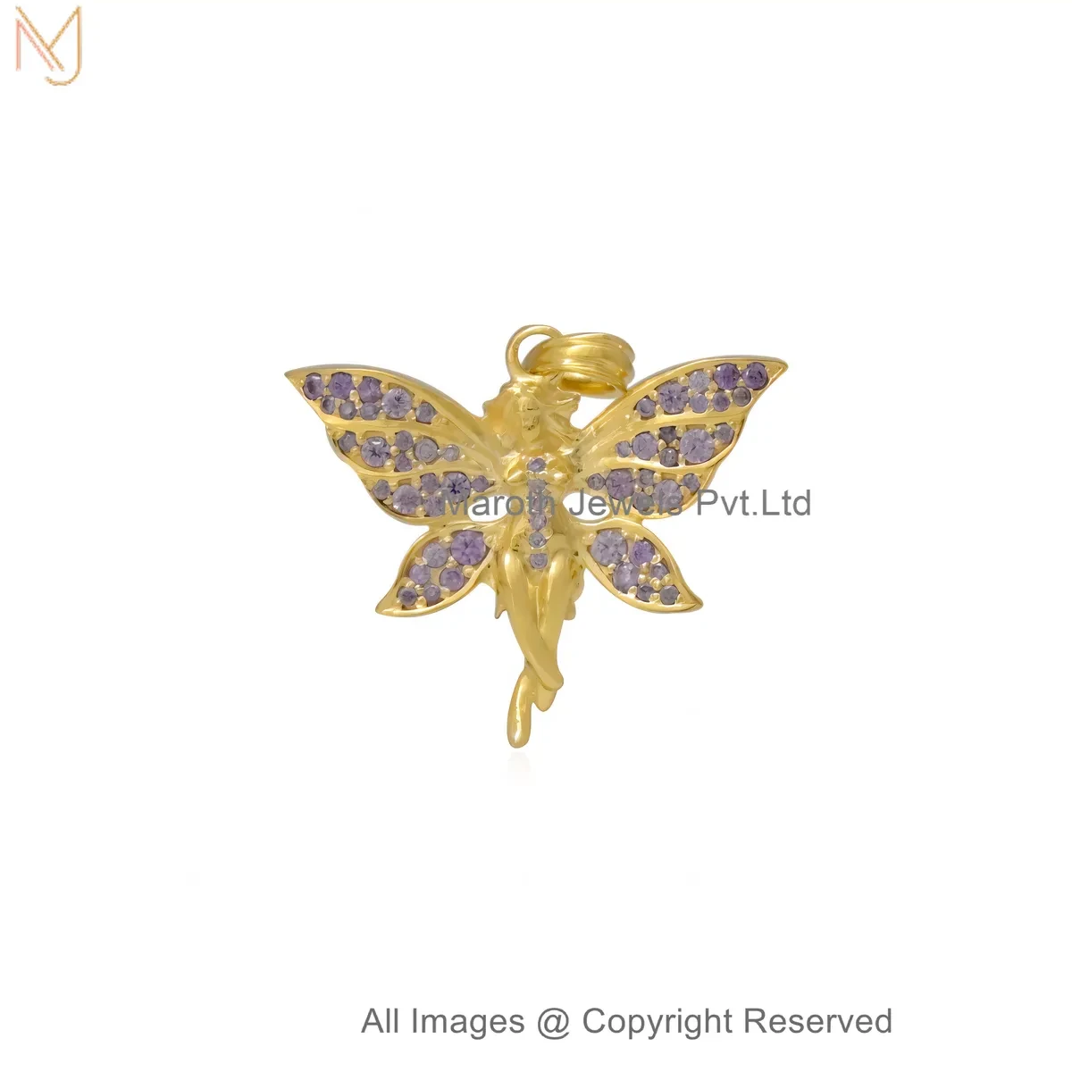 14K Yellow Gold Diamond Gemstone Fairy Wing Pendant Manufacturer