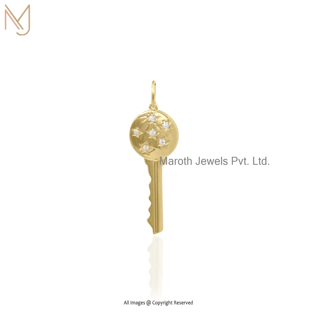 925 Silver Yellow Gold Plated Cubic Zircon Key Pendant Jewelry Supplier