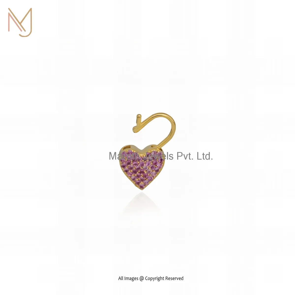 14K Yellow Gold Ruby Heart Padlock Pendant Custom Jewelry