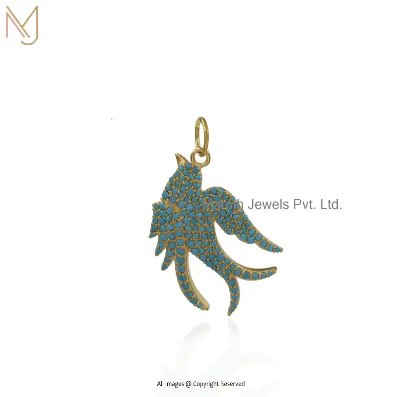 925 Silver Natural Silver Plated Cubic Zircon & Turquoise Swallow Bird Pendant USA