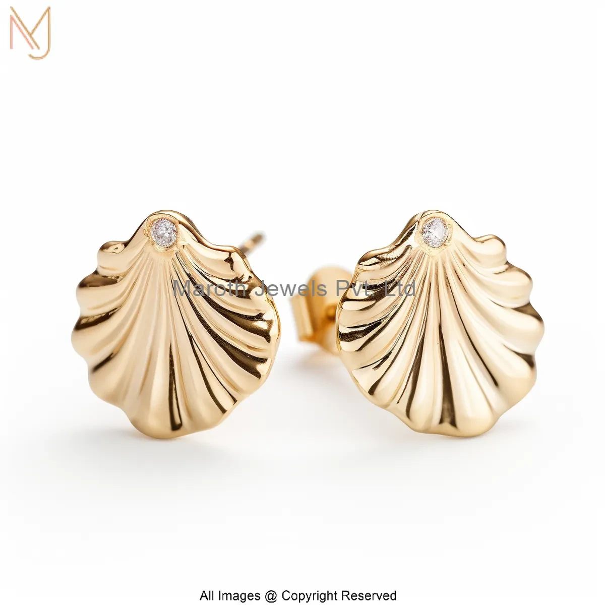 14K Yellow Gold Sea Shell Stud Earring Custom Jewelry