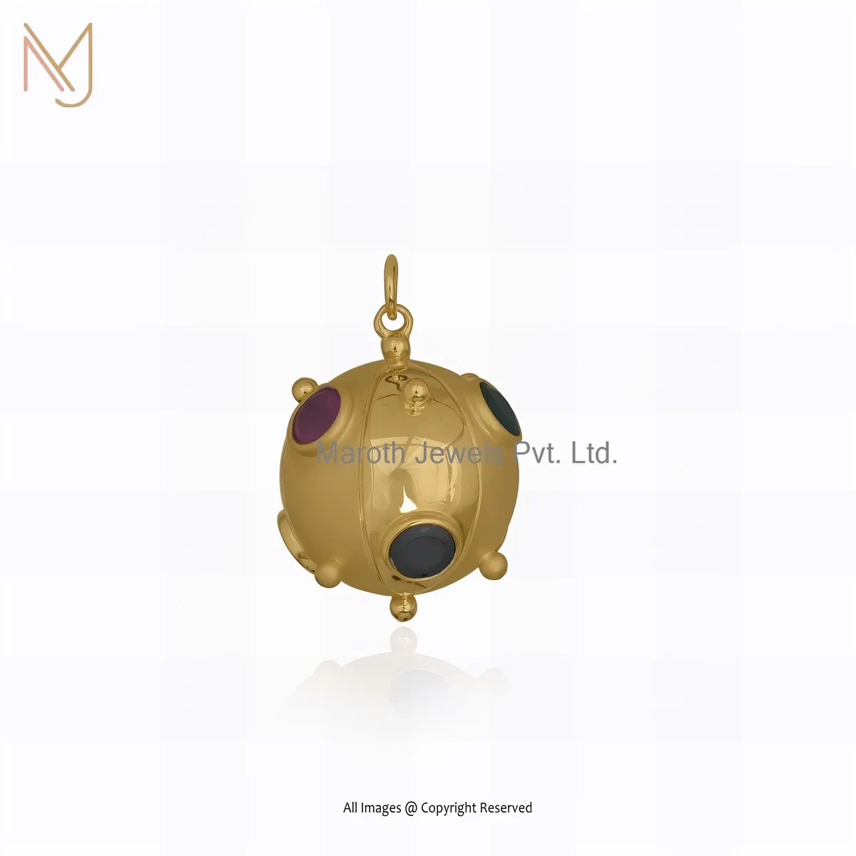 925 Silver Yellow Gold Plated Diamond Multi Gemstone Ball Charm Pendant Manufacturer