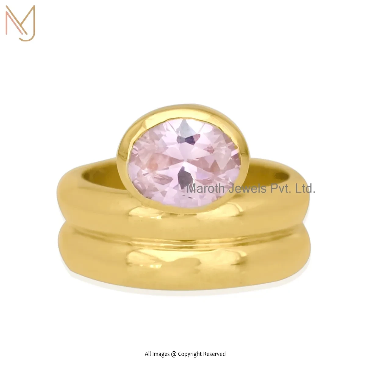 Wholesale 14K Yellow Gold Cubic Zircon Leslie Oval Pink Sapphire Ring