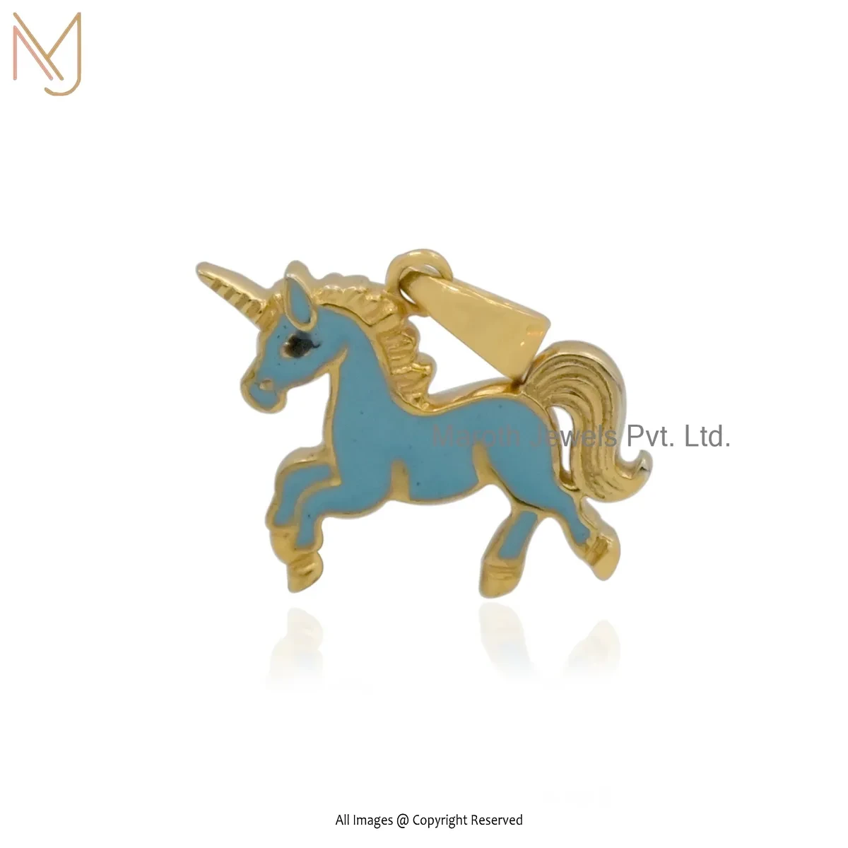 Wholesale 14K Yellow Gold Turquoise And Black Enamel Horse Pendant