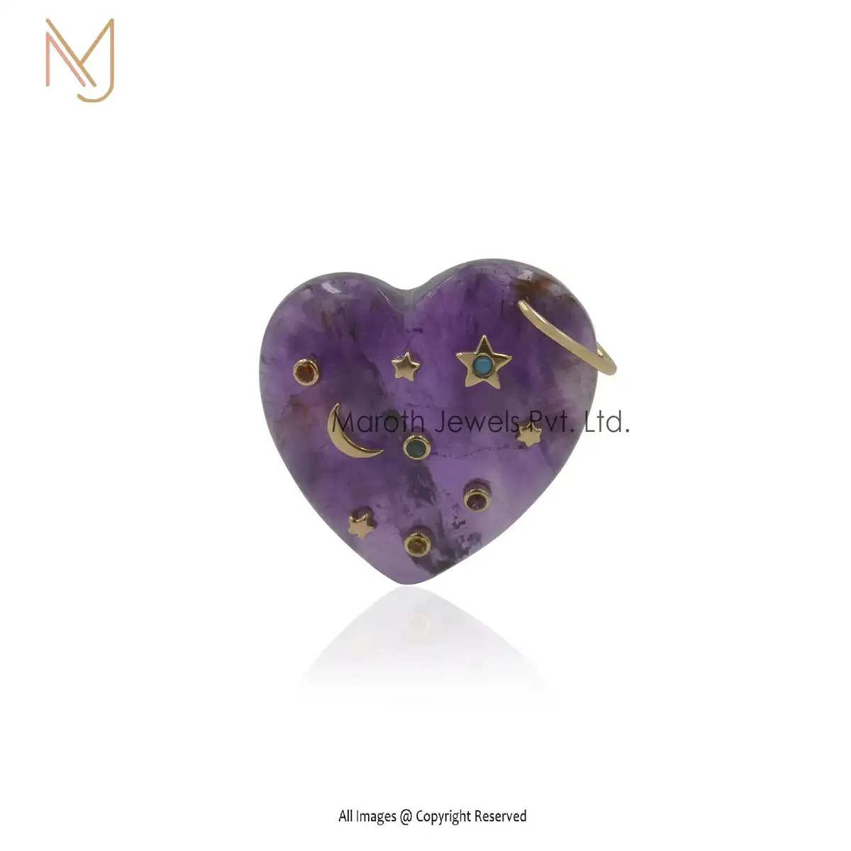 925 Silver Yellow Gold Orange Coral & Multi Gemstone Heart Pendant Jewelry USA