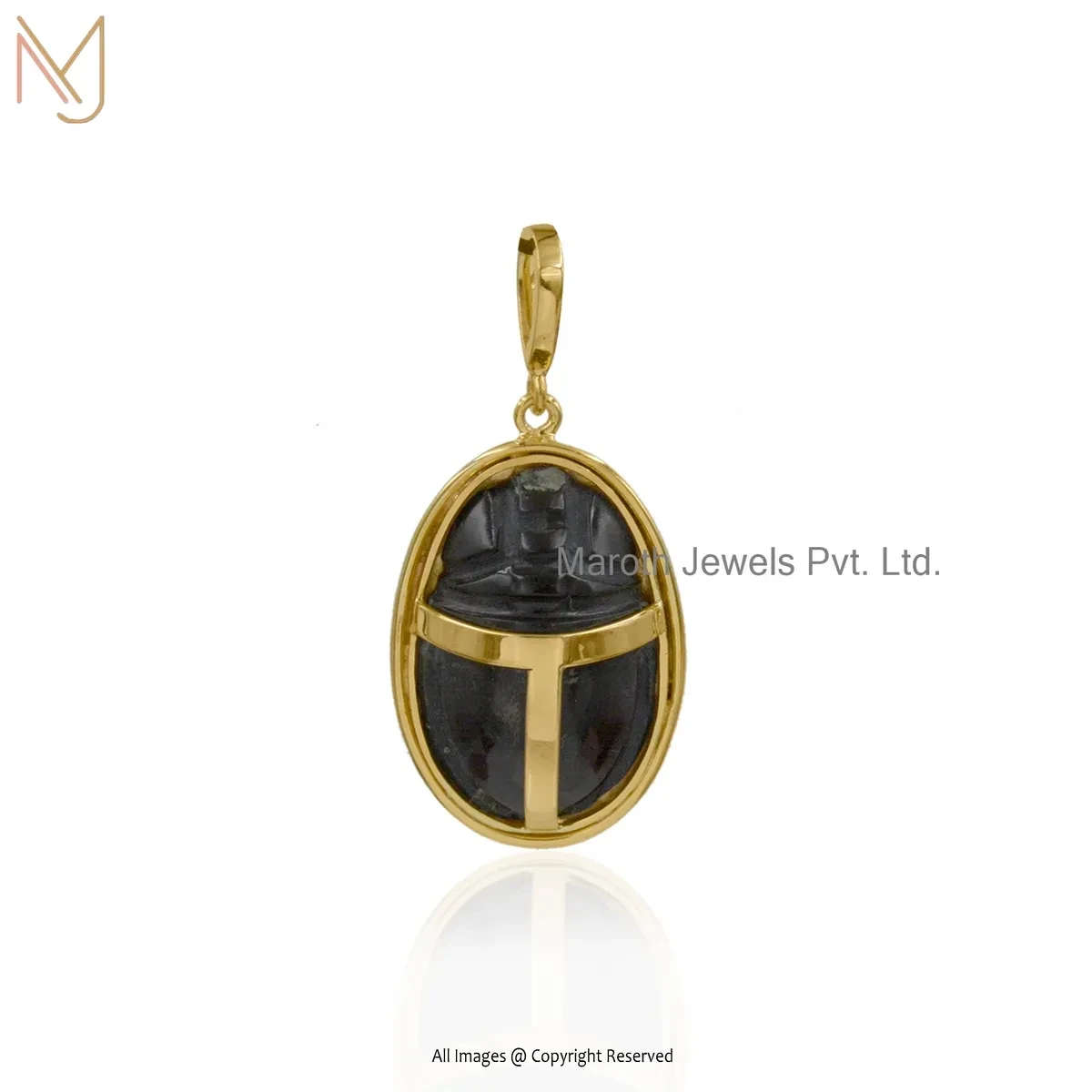 14K Yellow Gold Black Onyx Scarab Pendant Manufacturer