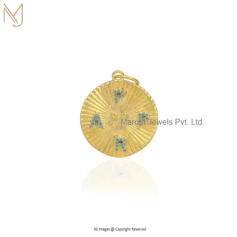 14K Yellow Gold Diamond Cubic Zircon Round Fluted Pendant Manufacturer