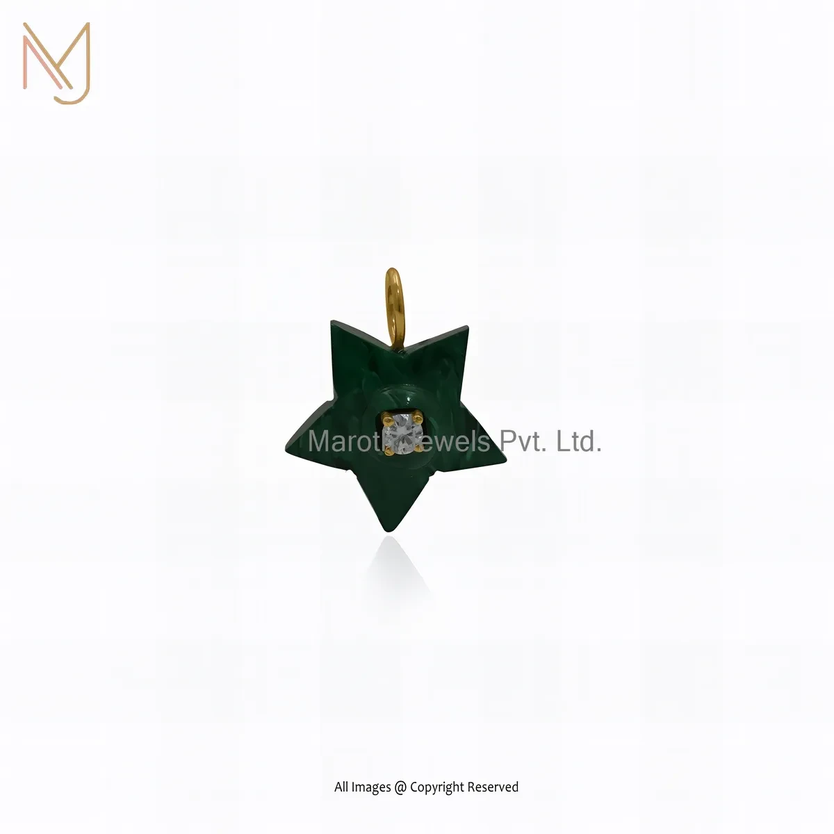 925 Silver Yellow Gold Plated Malachite And Moissanite Star Pendant Manufacturer