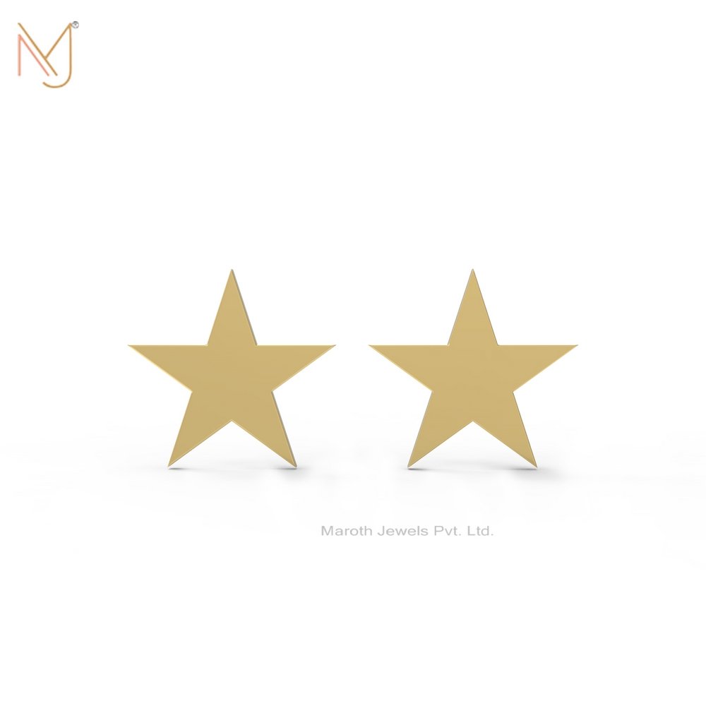 14K Yellow Gold Star Design Stud Earring Jewelry Manufacturer