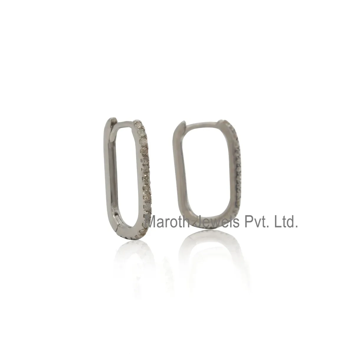 14K White Gold Diamond Rectangle Huggies Earring Custom Jewelry