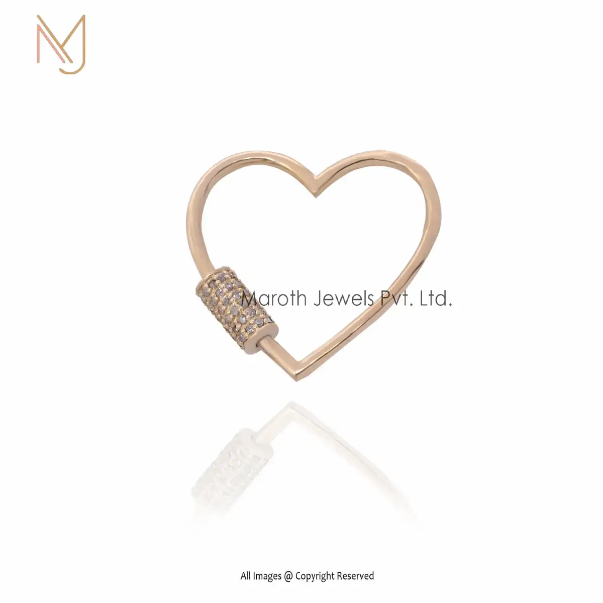 14K Yellow Gold Pave Diamond Heart Carabiner Lock Jewelry Manufacturer