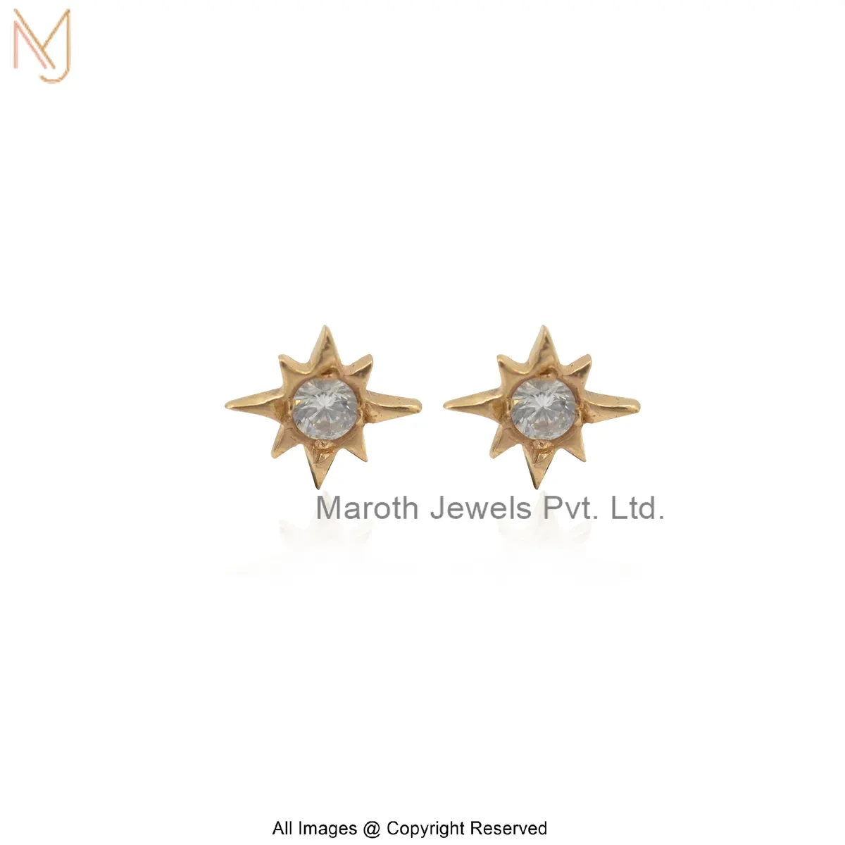 14K Yellow Gold Cubic Zircon Flower Stud Earring Manufacturer