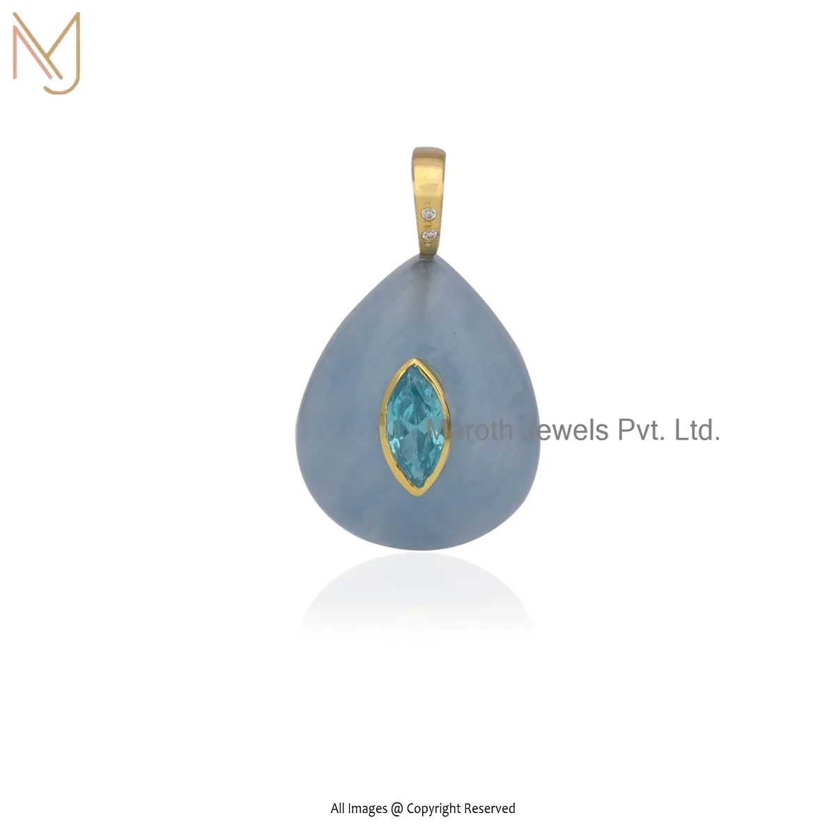 925 Silver Yellow Gold Plated Blue Topaz Gemstone Drop Pendant Manufacturer