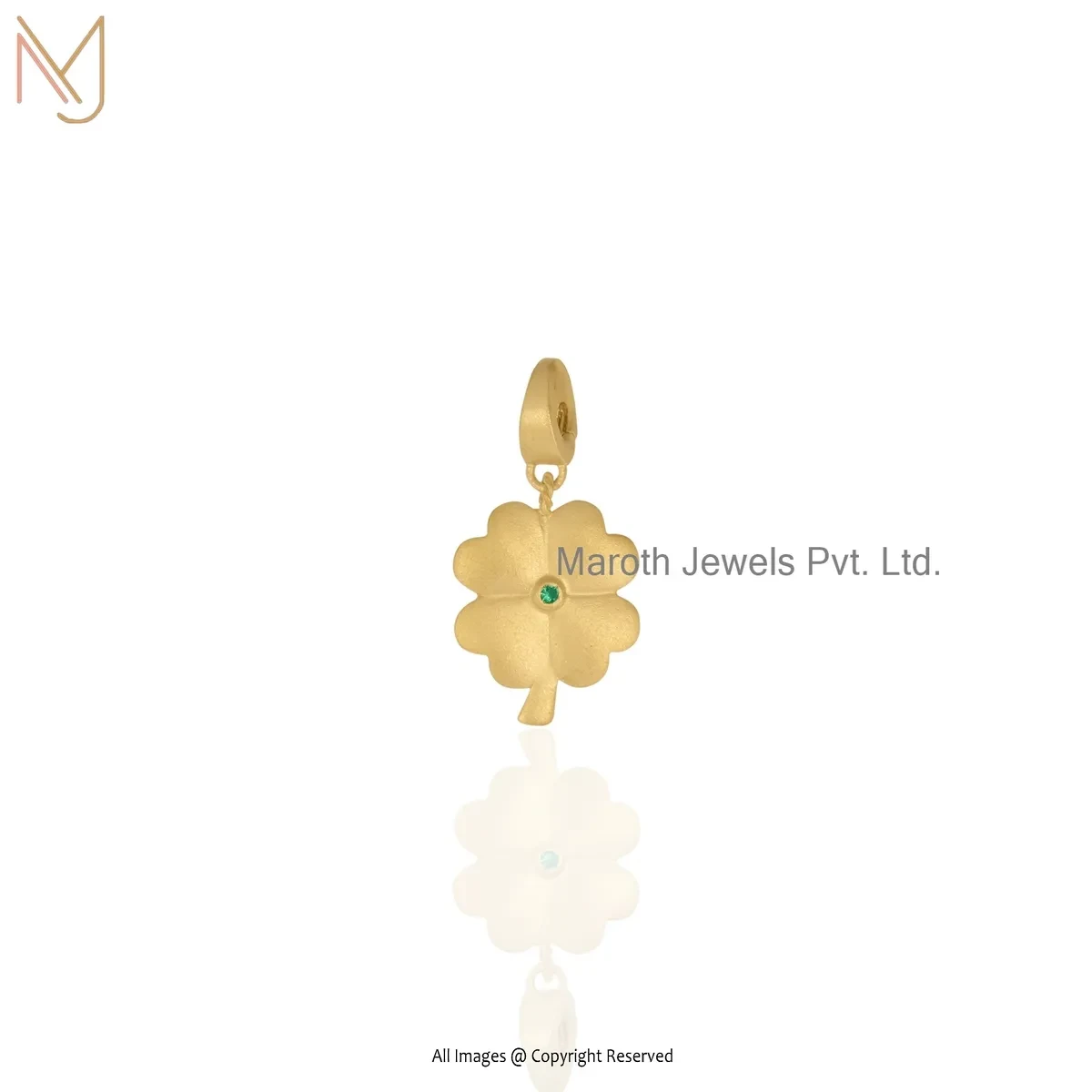 Wholesale 925 Silver Yellow Gold Plated Green Cubic Zircon Four Leaf Clover Charm Pendant