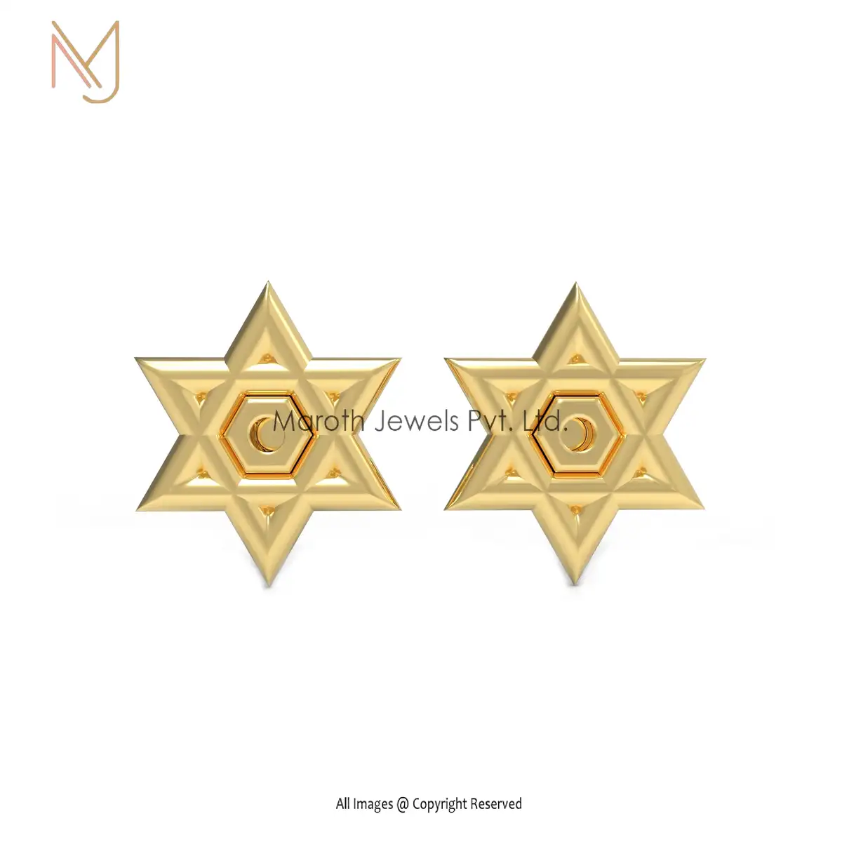 Wholesale 925 Sterling Silver Yellow Gold Star Studs Earrings Jewelry