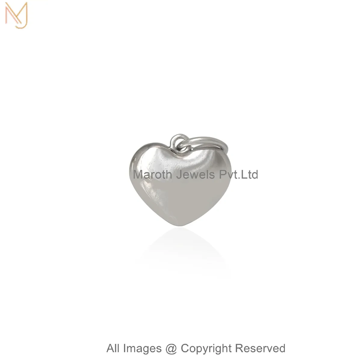 925 Silver White Gold Plated Silver Heart Charm Pendant Jewelry Supplier