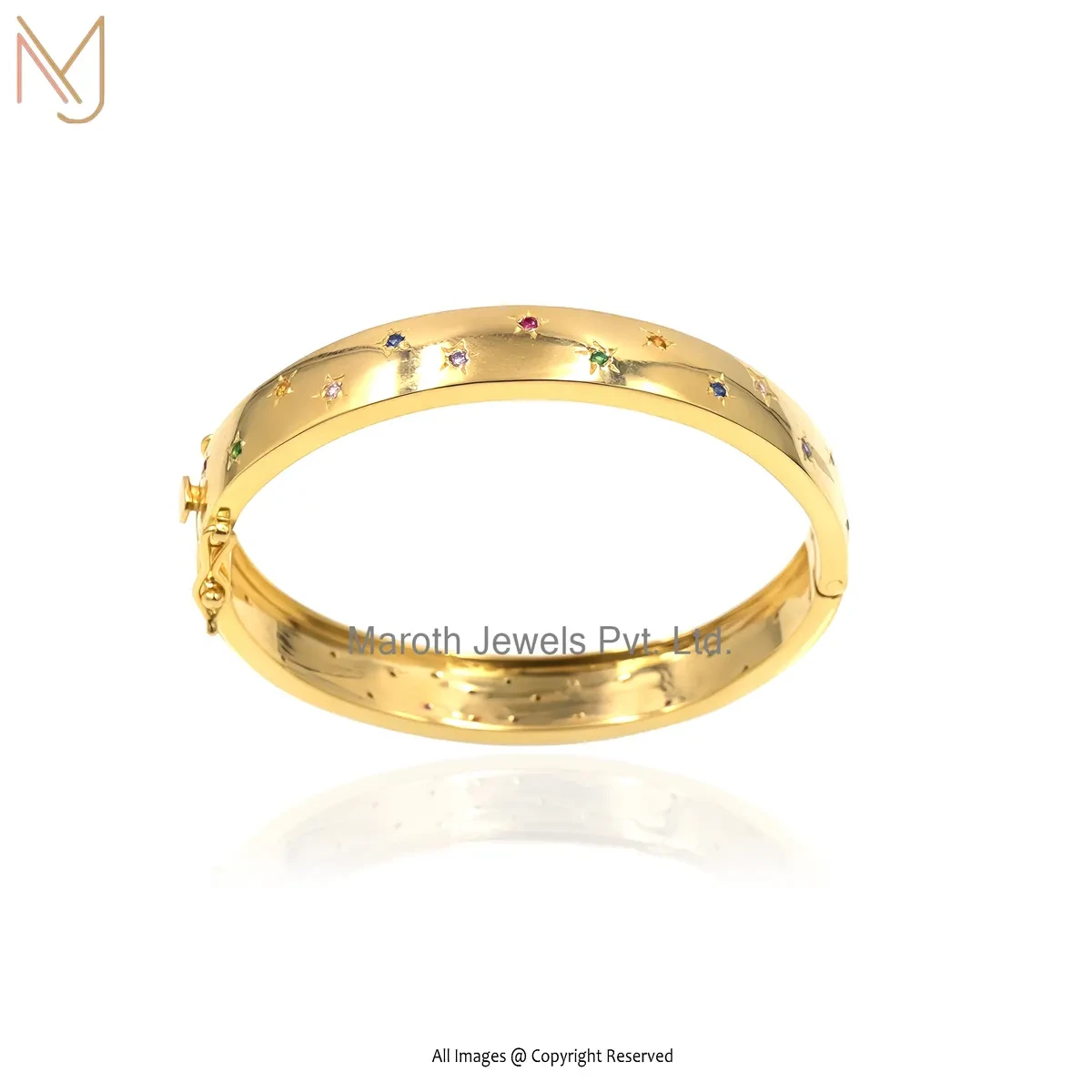 14K Yellow Gold Multi Sapphire Starburst Bangle Custom Jewelry