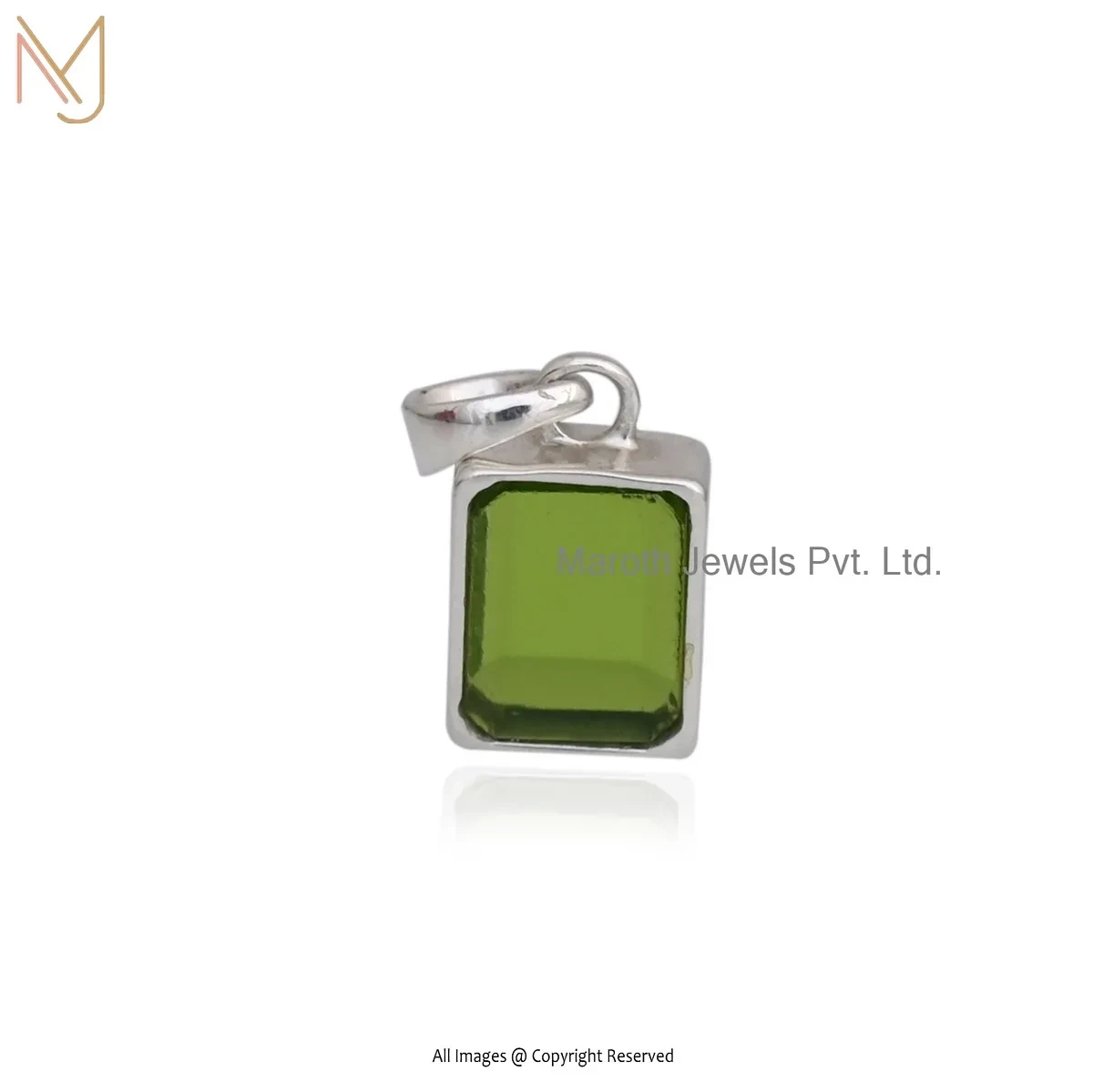 925 Silver Natural Silver Plated Peridot Emerald Cut Pendant Jewelry Supplier