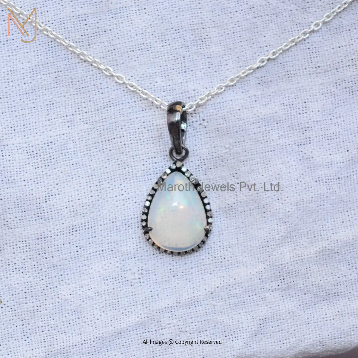 925 Sterling Silver Rhodium Plated Rose Cut Diamond Half Moon Pendant Jewelry Manufacturer