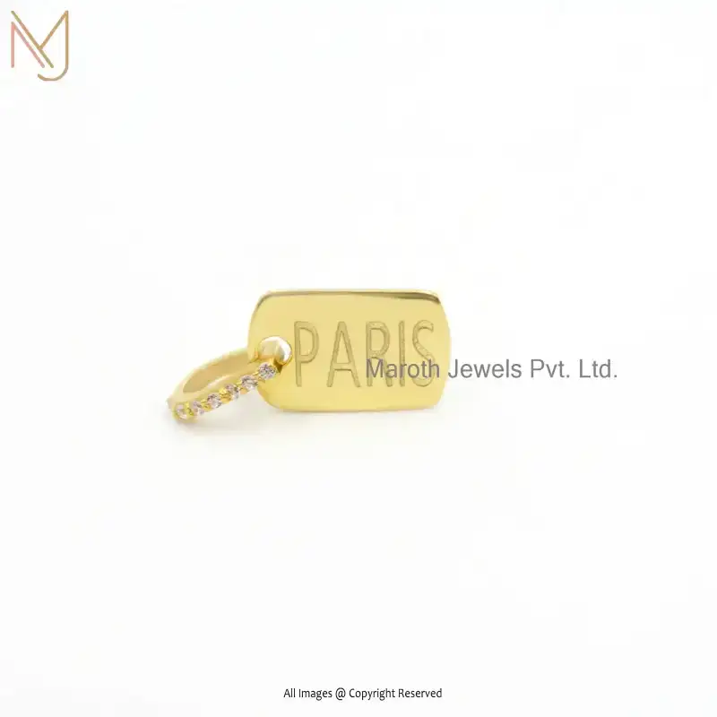 Wholesale 925 Silver Yellow Gold Plated Cubic Zircon Paris Tag Pendant