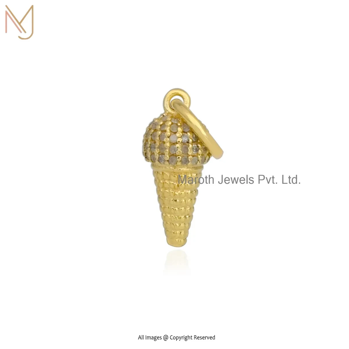 14K Yellow Gold Pave Diamond Ice Cream Cone Pendant Jewelry Supplier