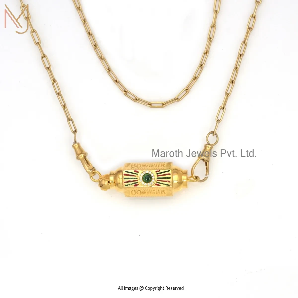 925 Sterling Silver Yellow Gold Plated Cubic Zircon & Enamel Amulet Charm Pendant Custom Jewelry