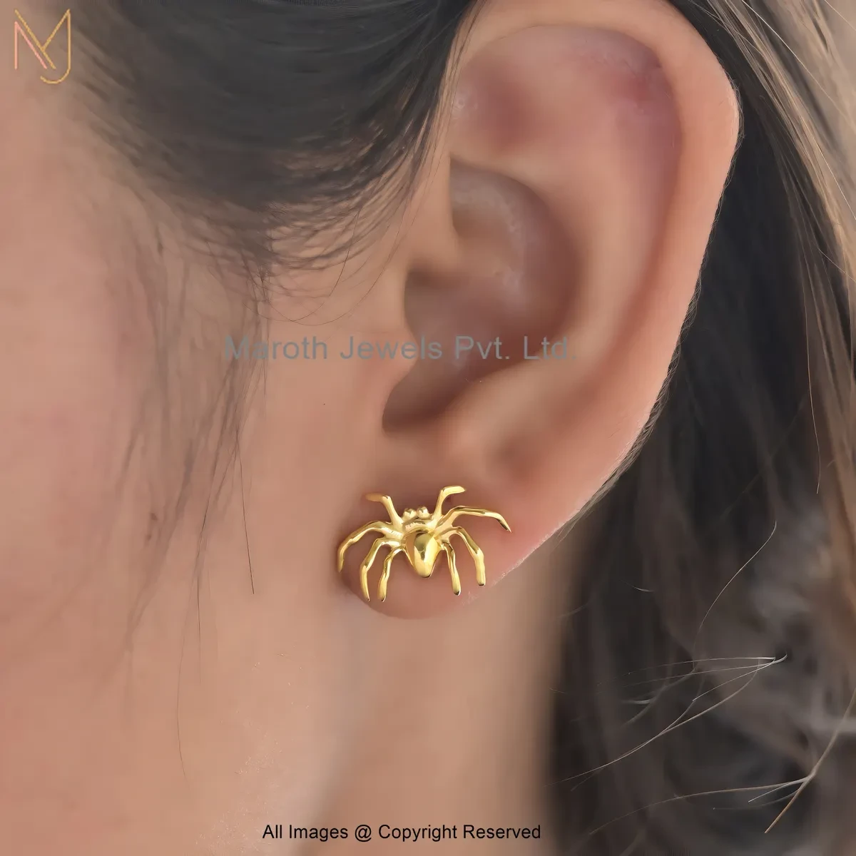 925 Silver Yellow Gold Plated Spider Stud Earring Jewelry Supplier