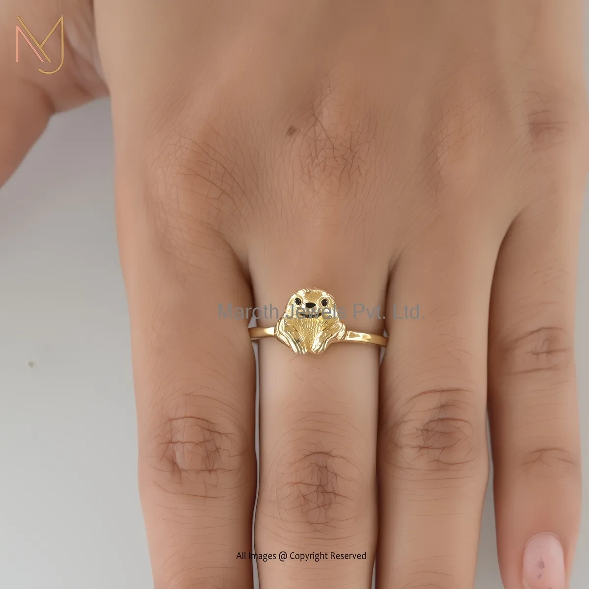 14K Yellow Gold Cubic Zircon Sloth Ring Custom Jewelry