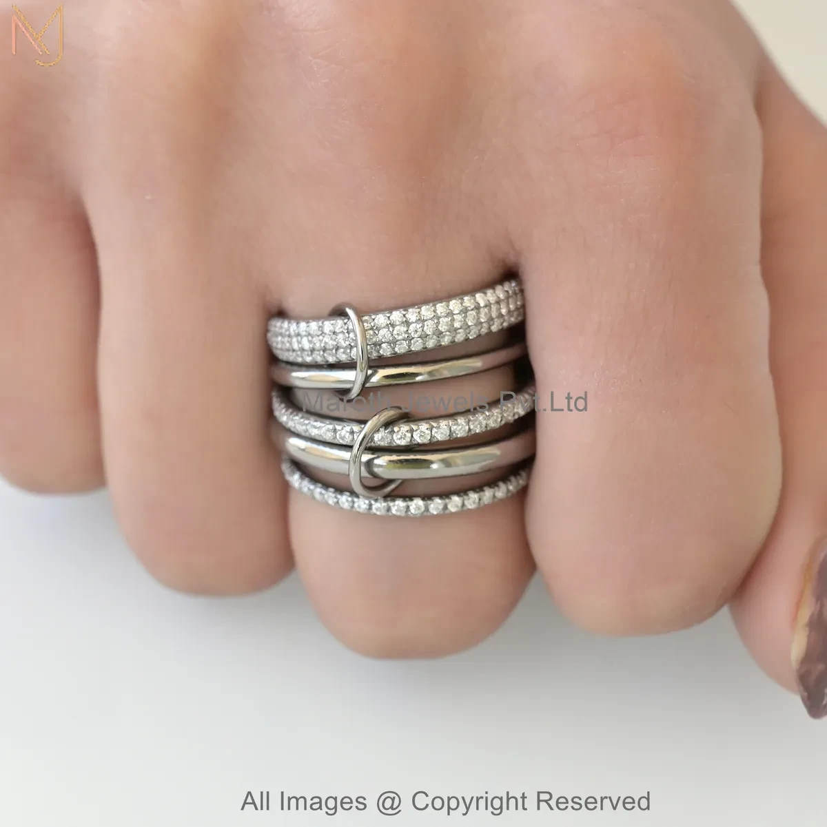 925 Silver Natural Silver Plated Diamond Gemstone Multi Link Connector Band Ring Jewelry Supplier